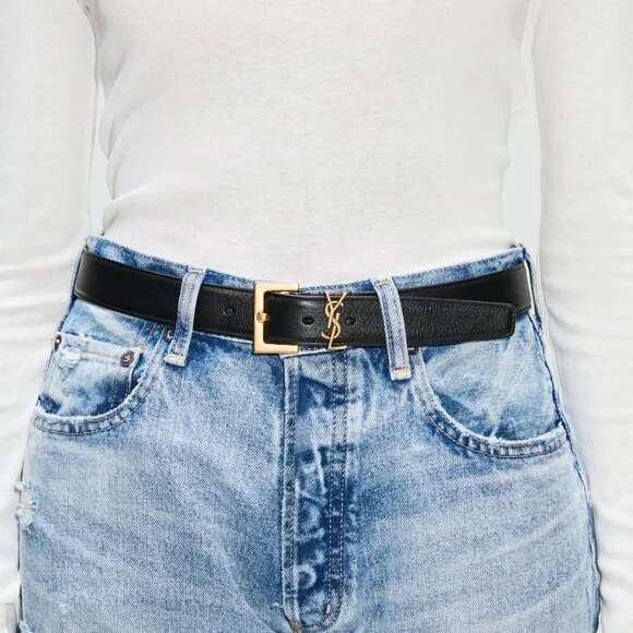 YSL CASSANDRE BELT SQUARE BUCKLE IN BLACK LEATHER - Picture 1 of 6